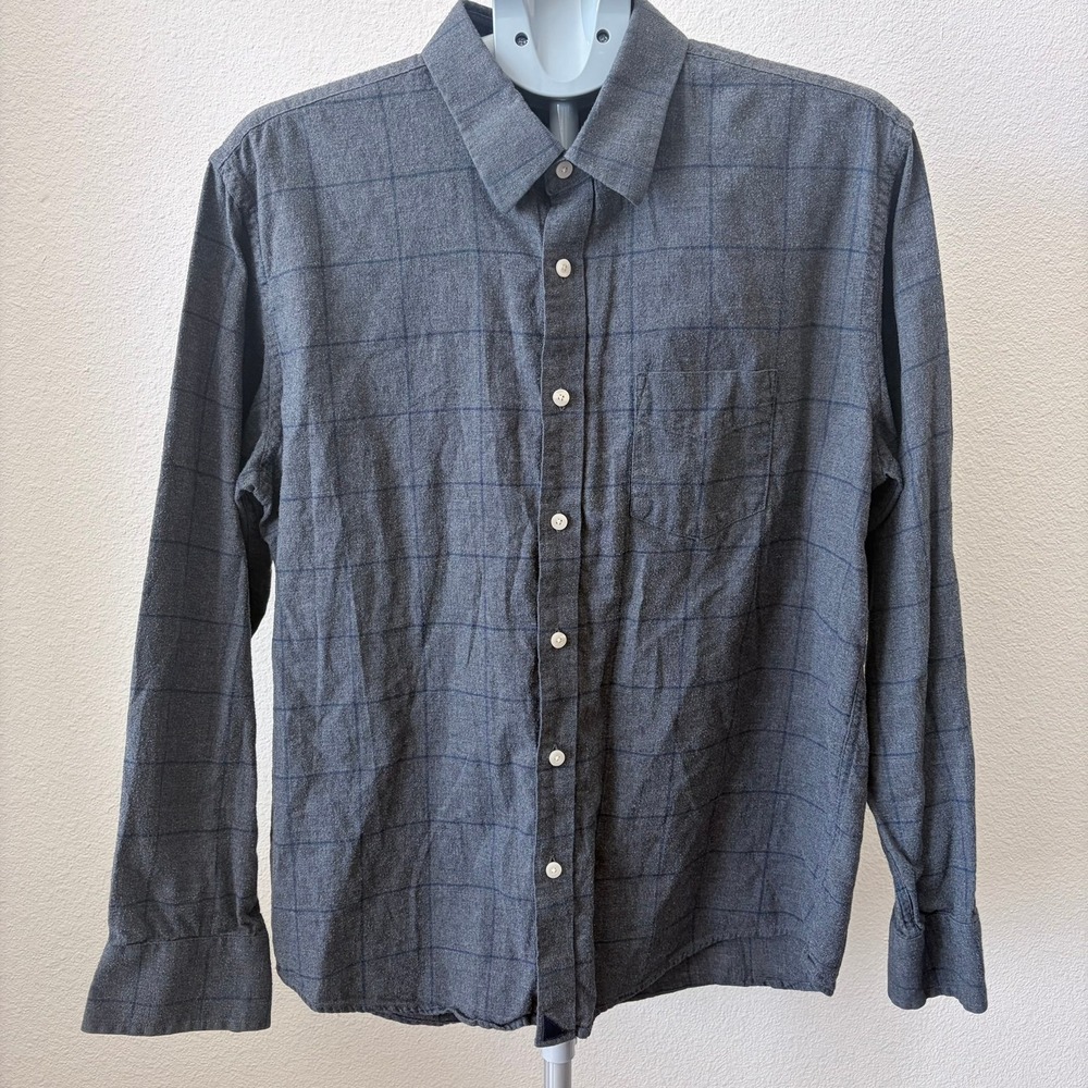 UNTUCKit Mens Grey Windowpane‎ Plaid Flannel Button Down Shirt Large Long Sleeve